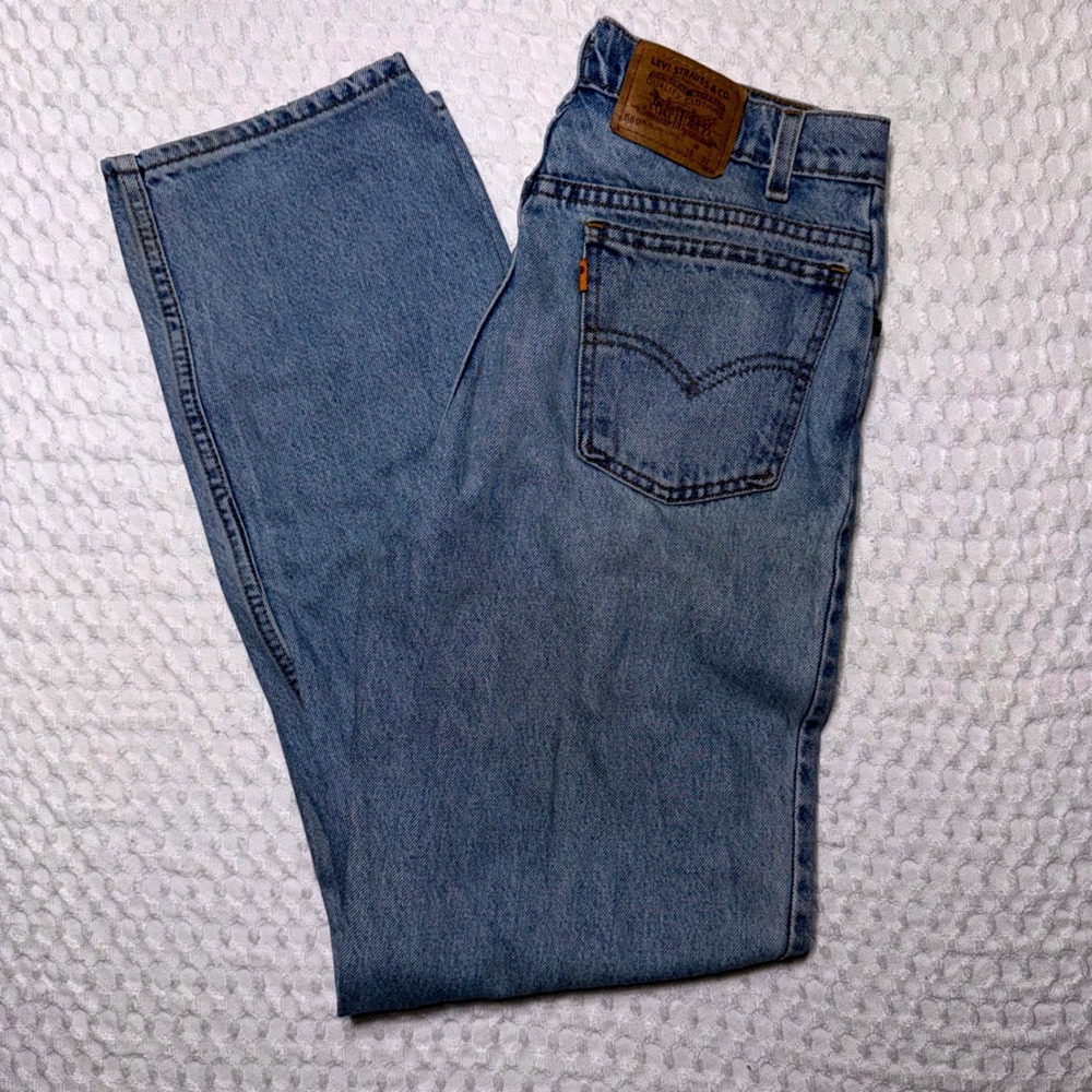 True VTG 90s Levis 550 Orange‎ Tab Relaxed Fit Distressed Jeans Light Wash 30x32